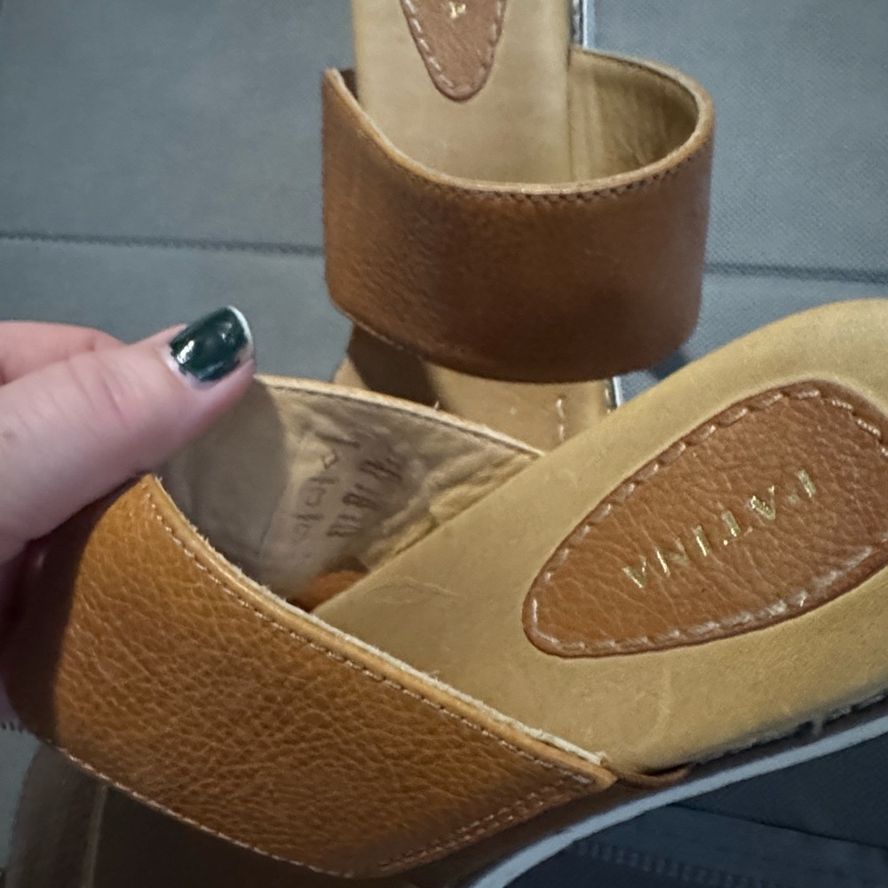 Portland Leather Goods Patina Brown Leather Slides Size 8 - Picture 2 of 6